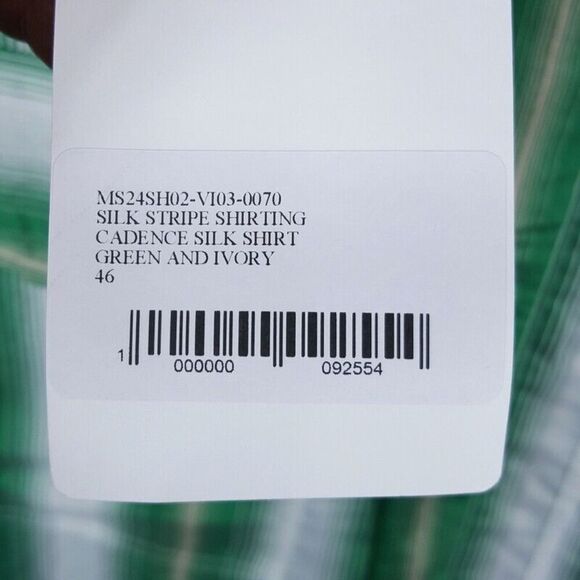 WALES BONNER Shirt Mens Size 46 Green Stripe Button Up CADENCE SILK SHIRT $595 - Picture 5 of 9